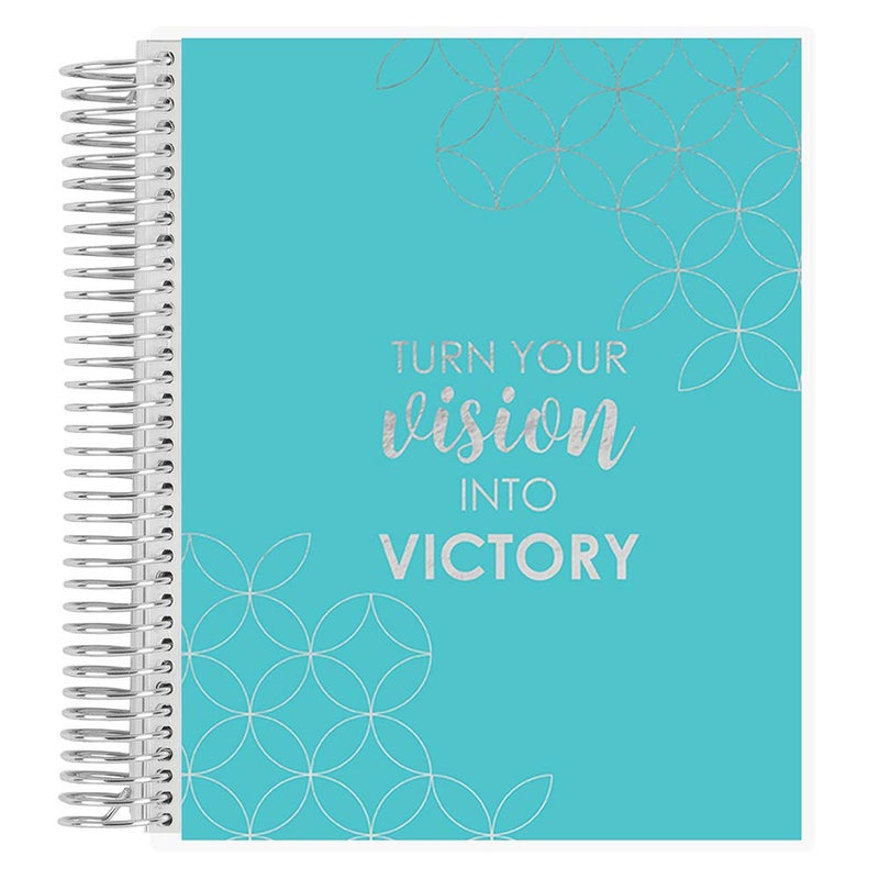 Erin Condren 7" x 9" Prompted Vision Journal - Turquoise Changeable Cover w/Platinum Coil. Vision Spreads, Lined, Dot grid, Sketchbook pages w/ 160 Pages, 80 Sheets of 80# Mohawk Paper - Image 1